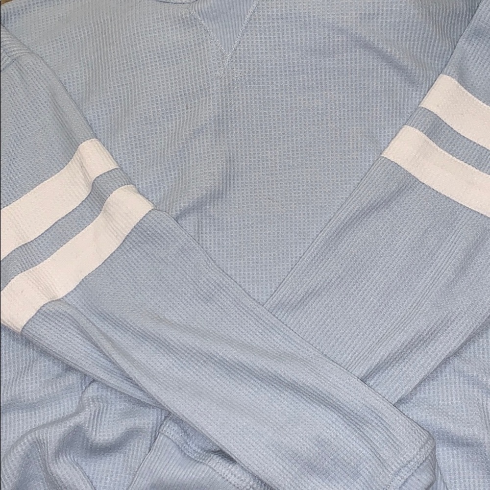 light blue with white arm stripe hoodie